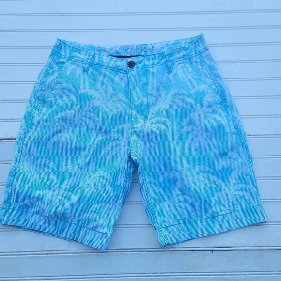 Aeropostale Men's Shorts Aqua Blue Size 30 Palm Tree 9" Inseam Casual Cotton - Picture 1 of 10